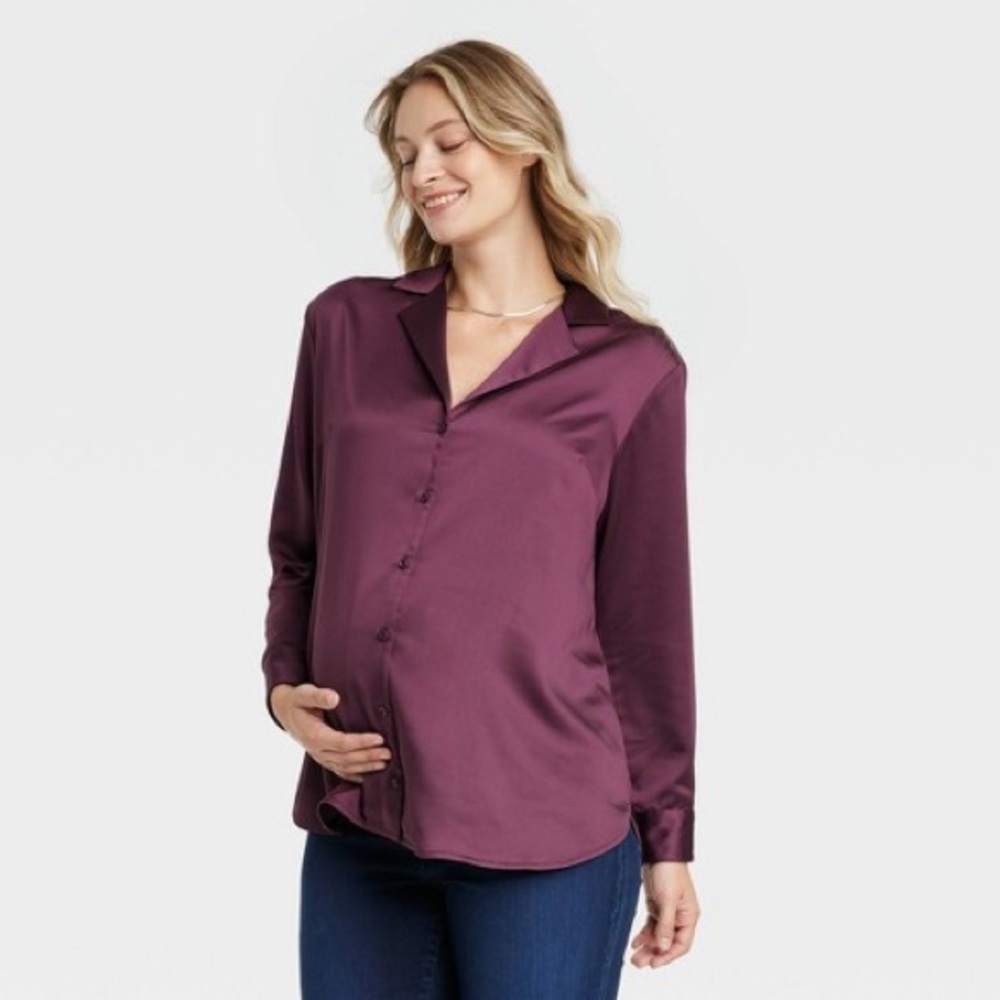 NWT Isabel Mayernity by Ingrid & Isabel Satin Burgundy Button Down Shirt XXL